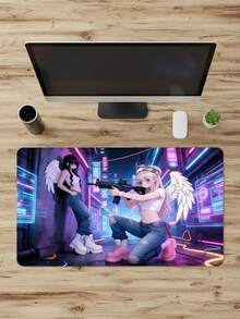 超大号光滑全覆盖游戏鼠标垫，可水洗防水防滑，尺寸为 39.37 英寸 x 19.69 英寸，橡胶底座和织物表面，赛博朋克双天使和城市景观图案，适用于键盘和电脑的大尺寸桌面垫，兼容有线和无线鼠标，办公和家庭使用皆宜，科技礼品，母亲节礼物 - 查看 4