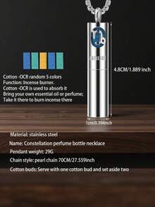 Mặt dây chuyền đựng tinh dầu thơm hình Mười Hai Chòm Sao, vòng cổ khuếch tán tinh dầu bằng thép không gỉ, trang sức. - Bạc - Xem 5