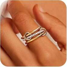 Một chiếc nhẫn ba vòng bằng thép không gỉ, thiết kế lồng vào nhau, đính kim cương toàn phần, hai tông màu, nhiều chi tiết, kiểu dáng mới, phù hợp để đeo hàng ngày. - Vàng - Xem 3