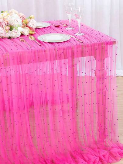 1 chiếc khăn trải bàn voan màu đỏ hồng đính ngọc trai giả, khăn trải bàn voan trong suốt, trang trí cổng cưới, tiệc cưới, tiệc cô dâu, trang trí ghế, phông nền sự kiện, ngày Valentine, ruy băng voan có thể giặt được, đồ thủ công tự làm.