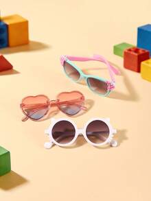 1 Set 3 PCS Girls' 4-8Y Fashion Glasses,Heart Shape,Square Flower Decor And Cat Ear Frame, Lightweight PC Material,Sweet Cute Style,For Beach, Party And Outdoor Activities With Glasses Box - Multicolor - View 6