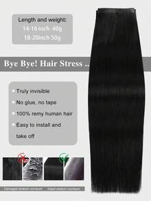 SUYYA Jet Black Injected Hole Weft Human Hair Extensions Straight Twin Tab Butterfly Weft Natural Invisible Brown Hole Weft Extensions - S1 - View 4