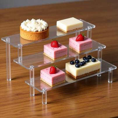 Clear 3 Tier Acrylic Display Stand Risers, Perfume Organizer Cupcake Stand Holder, Large Shelf Risers For Figures Collectibles Dessert Shelves Decoration Organizer