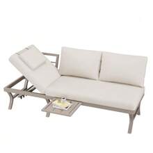 Garden Furniture Set, Outdoor Sofa, 3-Seater Sofa, With Adjustable Reclining Function (5 Positions, Up To 55°), With Table, Galvanized Steel Tubing, Includes A Table (Position Can Be Changed) - Beige - View 1