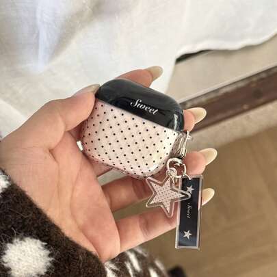 Minimalist Semi-Transparent Black Cap Pink Polka Dot With Star Pendant Earphone Case Suitable For AirPods Pro 3, New Pro 2, Cute Apple 4 Minimalist 3 Personalized 1/2 Generation Earphone Case For Women