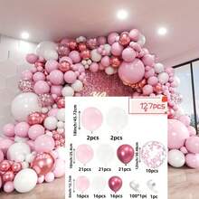 Bộ 127 bóng bay kim loại màu hồng và trắng phối latex đỏ, gồm 18, 12, 10,5 inch, nhiều kích cỡ khác nhau, thích hợp cho đám cưới, sinh nhật, tiệc mừng em bé, tiệc tiết lộ giới tính, tiệc cô dâu, Ngày của Mẹ, tiệc sinh nhật chủ đề công chúa. - Hồng - Xem 8