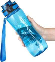32oz Motivational Tritan Water Bottle With Time Marker & Strap, Leakproof , Transparent For School, Gym, Travel & Outdoor - B-Xanh trong suốt - Xem 2