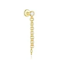 1pc 925 Sterling Silver Flat Back Ear Cuff Earring With Chain & Diamond Stud Earring, Ear Cartilage Earring, Ear Lobe Earring, Ear Cuff Earring For Women, Gift - Gold - View 23