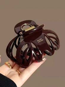 2个/1个 9厘米/3.54英寸 巧克力棕色和酒红色超大南瓜发爪夹，时尚鲨鱼齿发夹，百搭优雅简约设计，适合日常、休闲、派对、海滩、度假、发型设计、洗头、化妆、服装配饰，春、夏、秋、冬皆宜，夏季海滩度假发夹，假日旅行 - 彩色 - 查看 5