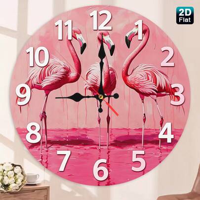 1 reloj de pared con diseño de flamenco rosa, reloj de pared silencioso de madera, estilo artístico, dulce y alegre, diseño redondo y plano, funciona con pilas (pilas AA no incluidas), ideal para la decoración del hogar, la oficina, la cocina y la escuela, una excelente opción para regalos navideños (2D plano), 25 cm, reloj de pared a pilas, regalo del Día de la Madre, decoración de habitaciones, decoración del hogar, muebles de entrada, decoración de casas, accesorios para el hogar.