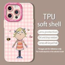 Funda para teléfono con estampado de abeja Sunny Girl, compatible con teléfonos   17,  16 Pro Max,  15 Pro Max,  13 y  12. Fabricada en TPU, mejora la protección de la lente y presenta un diseño divertido que proporciona una protección integral contra golpes y caídas con una apariencia encantadora y original. Es el regalo perfecto para familiares, amigos, seres queridos, novios/novias y aniversarios. - Blanco - Ver 4