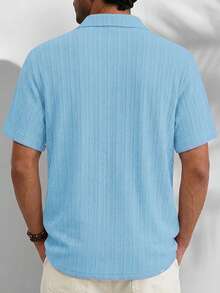 Casual Basic Striped Lightweight Plus Size Loose Fit Short Sleeve Shirt For Men - Baby Blue - View 2