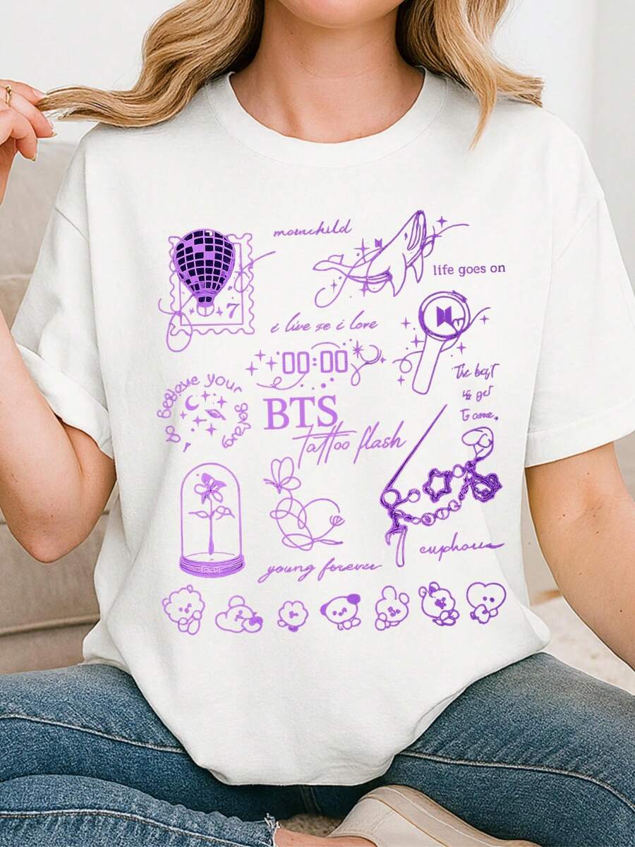 BTS 'Life Goes On' T-Shirts, Comfort Colors BTS T-Shirts, K-Pop BTS 'Arirang' OT7 Comeback T-Shirts, BT21 T-Shirts, BTS 2026 World Tour T-Shirts, BTS K-Pop Fan T-Shirts - trắng - Xem 1