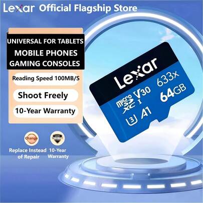 128GB Lexar TF (Micro SD) Speicherkarte, C10 U3 V30 A1 Hochgeschwindigkeits-Speicherkarte, Lesegeschwindigkeit bis zu 100MB/s, langanhaltend und stabil (633x)