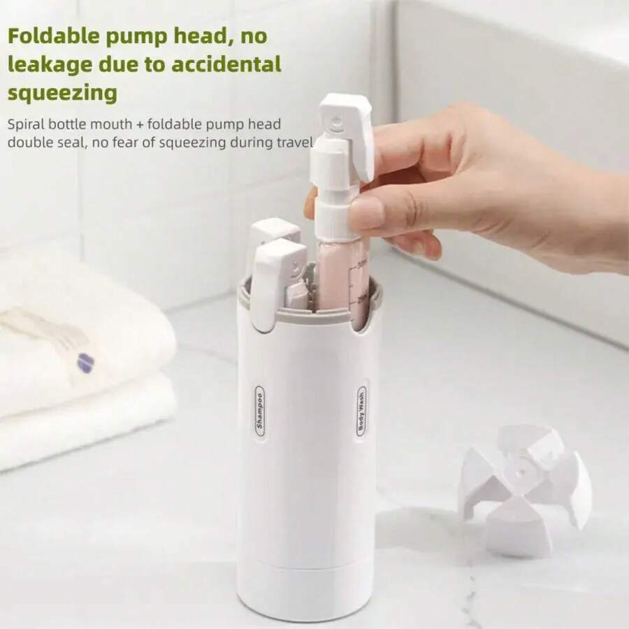 4-In-1 Portable Cosmetic Shampoo Dispenser Storage Bottle Plastic Travel Friendly Compact Design Easy Carrying CY5Y - Green+Gray - View 1