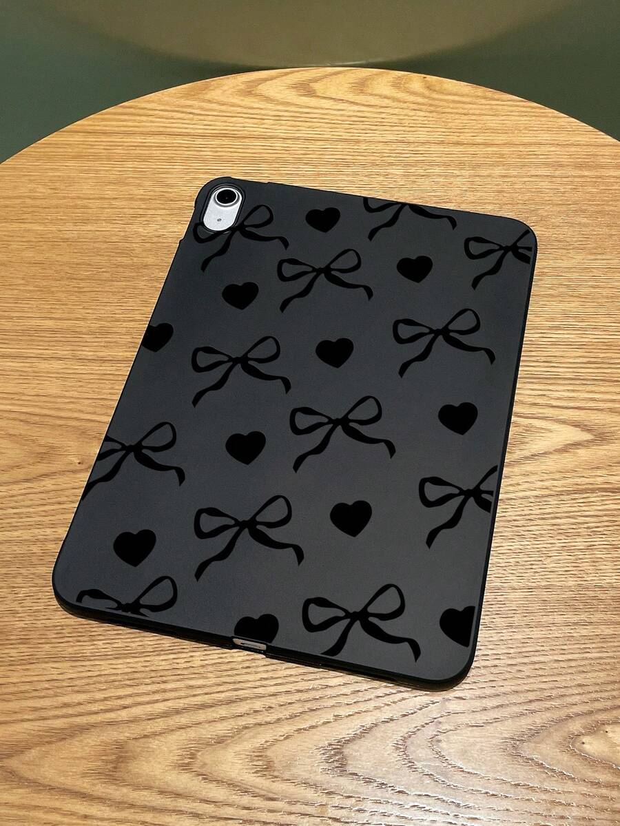 Black Bow Heart Print Soft Silicone Shockproof Protective Case, Suitable For Mainstream Models, Cute & Cool Style, Ideal For Daily Use, Valentine's Day, Birthday, Christmas, Mother's Day, Graduation, Gift Giving, Compatible With Kindle, 11th Gen, A16 - Black - View 1