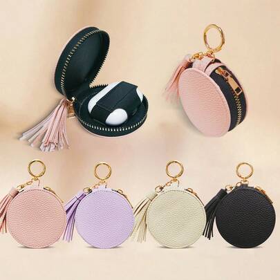 Cute Leather Round Tassel Bag Shockproof Protective Cases Compatible With AirPods 4th Generation Case For Women Men For Airpods Pro2 3 1/2 3