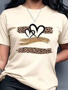 Summer TopsWomen's Summer New Simple Slogan Print Casual Vacation Style Loose Fit Round Neck Short Sleeve T-Shirt, Fashionable Everyday Top, Suitable - 杏色 - 查看 7