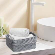Cesti, bagno, cesti portaoggetti intrecciati, piccoli cesti, cesti intrecciati all'uncinetto, cesti portasciugamani per gli ospiti, cesti da bagno, cesti, scatole portaoggetti intrecciate per bagno, cucina, soggiorno - Grigio - Visualizzare 4