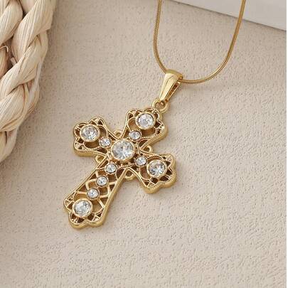 1件欧美十字架项链，创意时尚个性化镂空百搭颈链首饰