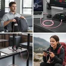 27W 4-In-1 USB C Charging Cable LED Indicator PD Charging Silicone Material 4FT Pink - View 3