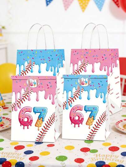 Bluey Brainrot 67 Cartoon Ice Cream Paper Bag Set For Holidays Friends Gatherings Easter Eid Holiday Gifts Party Supplies Gift Bags Party Decorations