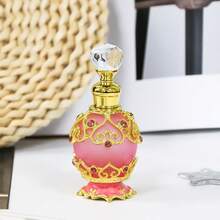 1 chai đựng tinh dầu/nước hoa bằng thủy tinh màu đính đá 15ml, có thể tái sử dụng, dùng để trang trí bàn làm việc, bàn trang điểm, chỉ rửa bằng tay, có thể tái sử dụng, chai đựng nước hoa thanh lịch, trang trí tinh tế, chất liệu thủy tinh và kim loại cao cấp, bền, dễ mang theo, chống rò rỉ ngay cả khi lật ngược (chỉ chai rỗng) - Xem 3