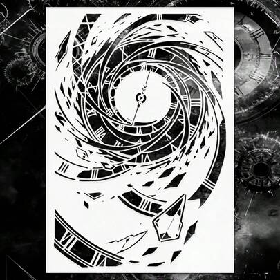 Khuôn mẫu đồng hồ xoắn ốc tái sử dụng, kích thước 21.0 x 29.7 cm, dùng để vẽ tranh, làm sổ lưu niệm, trang trí nhà cửa, hoặc làm khuôn mẫu đồ nội thất.