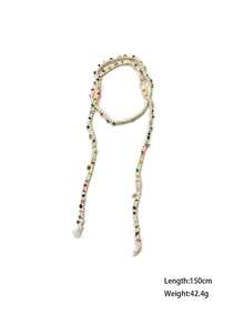 Nuevo collar largo y colorido para mujeres, decoración versátil para el cuello, accesorio de cinturón trenzado para la cintura - Piedras de colores tejidas - Ver 8