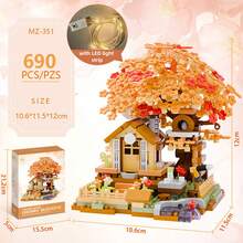4-Season Sakura Tree Building Block Set, High-Quality ABS Material, Desktop Art Decor, Warm Home Accessory, Mini Brick Construction Toy, Educational Gift For Children, Suitable For Mother's Day, Valentine's Day And Other Holidays - Treehouse With Lights - View 5
