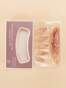 30 Pieces Press On Nails Long Droplet Shape/The Fairy Like And Luxurious Style Bare Butterfly Diamond Nail Art Is Exquisite And Full Of Atmosphere, Suitable For Weddings, Dinners, Photography And Other Occasions That Require Atmosphere. It Is A Typical Niche High-End Bridal Style Nail Art. - Multicolor - View 6