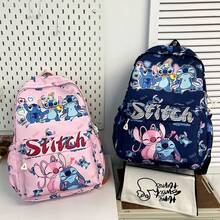 Stitch Pattern Backpack, Ideal For Students And Travelers - Bright Pink Multi-Compartment Everyday Backpack Adorned With Lilo And Stitch Patterns - Large Capacity Backpack With Side And Front Pockets - Ergonomic And Comfortable Shoulder Design, Perfect For School - Also Suitable For Outdoor Leisure - Multicolor - View 5