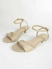 Women's Fashionable Solid Color Pyramid Heel Low Heel Sandals, Spring Summer Shoes Spring Easter - Beige - View 7