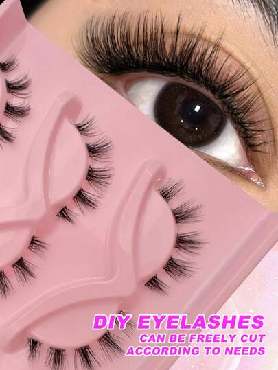 3对卡通假睫毛，卡通假睫毛，自然假睫毛，蓬松假睫毛，人造貂毛假睫毛，适合新手使用，可重复使用，日常佩戴，万圣节，圣诞节，约会和派对场合适用