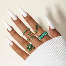 Bộ 5 chiếc nhẫn sang trọng bằng hợp kim đính đá hình hoa, bướm, hình học, thích hợp làm quà tặng dự tiệc cho nữ. - Nhiều màu - Xem 5