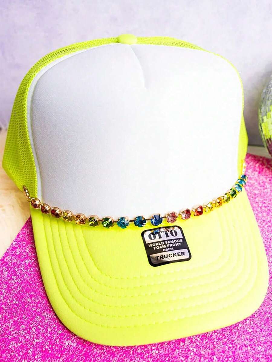 1pc Women's Fashionable Luxurious Minimalist Colorful Crystal Geometric Hat Chain, Creative Unique Delicate Hat Accessory (Asymmetrical, Crystal Color Random),Graduation Cap,Cowboy - Multicolor - View 1