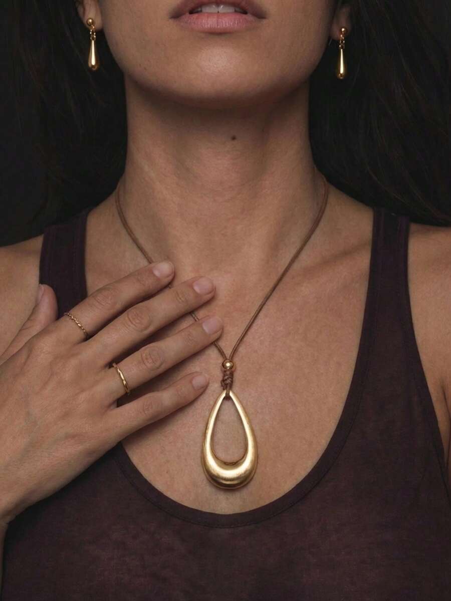 1 chiếc mặt dây chuyền hình giọt nước kiểu dáng tối giản cổ điển, hình chữ U, dây chuyền xương đòn cá nhân hóa - Nhiều màu - Xem 1