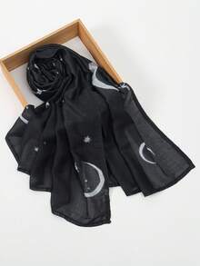 1pc Women's Vintage Star & Moon Print Headscarf, Comfortable Lightweight Breathable Soft Scarf/Shawl, Summer Sun Protection, Versatile For Daily Wear, Suitable For All Seasons,Beach,Holiday - Multicolor - View 5
