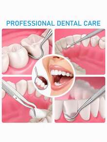 6/4/1 不锈钢牙齿清洁工具套装，专业牙齿清洁和口腔卫生工具，包括不锈钢牙签、洁牙器、牙垢去除器，适用于牙医、个人和宠物使用，配有收纳盒，是每个家庭的必备品，也是馈赠亲朋好友的绝佳礼物。 - 彩色 - 查看 5