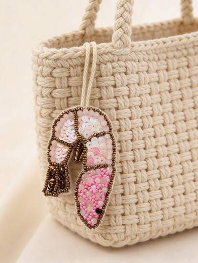 1 chiếc móc khóa túi hình tôm đính cườm thủ công, phong cách Bohemian, hình dáng thủ công có thể hơi khác biệt.