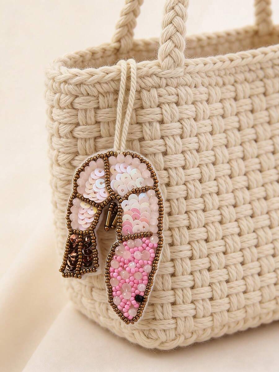 1个手工串珠虾形布艺包挂饰，波西米亚风格，纯手工制作，形状略有差异
