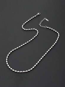 1件简约不锈钢珠链橄榄吊坠项链（女士款） - 銀色 - 查看 3