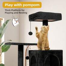 Cat Tree 54-Inch Cat Tower With Padded Plush Perch 2 Comfy Caves, Scratching Posts, Basket, 2 Pompoms, Multi-Level Plush Cat Condo For Indoor Cats Kittens, Black - Black - View 4