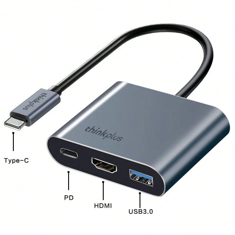 Lenovo 3-In-1 Type-C Expansion Dock, PD100W Power Adapter, 4K HDMI High-Definition Projection, USB Splitter, Universal For Laptops/Mobile Phones/Switch, LC02, Compact, Portable, And Heat-Free. - View 1
