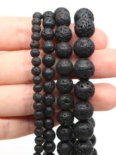 4/6/8/10mm 天然火山熔岩石圆形散珠，用于珠宝制作 DIY 手链项链配件。