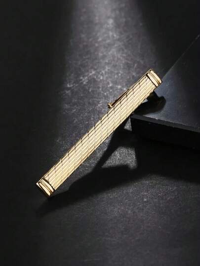 1个金/银色纹理领带夹，高品质商务简约条纹金属领带夹，适合日常佩戴