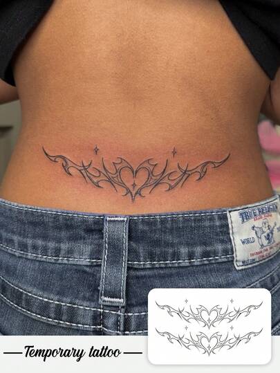 1pc Waterproof Temporary Tattoo Sticker: PVC Heart-Shaped Dark Elf Demon Wing Tattoo, Sexy Design, European And American Style, Ins Aesthetic, Waterproof And Sweat-Proof, Suitable For Fashion Enthusiasts Daily Use