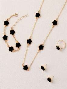 5件套女士时尚首饰套装，包括四叶草吊坠项链、手链、耳环和戒指，适合日常、休闲、派对和节日等各种场合，是完美的礼物之选。 - 彩色 - 查看 3