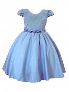 Short Wedding Party Dress For Girls With Pearl Belt - 淺藍色 - 查看 2