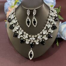 Bộ dây chuyền và bông tai cưới hình học đính pha lê thời trang dành cho cô dâu. - bộ bông tai dây chuyền - Xem 8